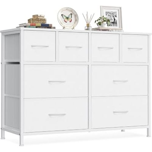 SONGMICS Wide Dresser for Bedroom, 8 Fabric Drawers with Steel Frame