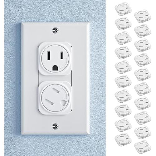 SAFELON 20 Pcs Electrical Safety Plug Socket Covers US, Child Baby Safety Plug Socket Covers for Sockets, Protection Against Electric Shock for Children (White)