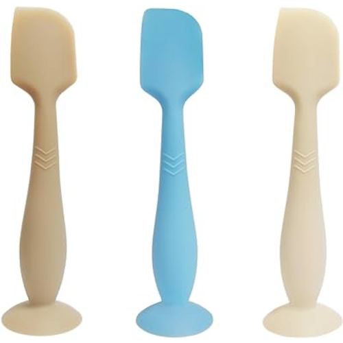 3 Pack Baby Diaper Cream Spatula Applicator, Soft Silicone Butt paste Spatula Diaper Cream Brush with Suction Cup Base (Grey, Blue, White)