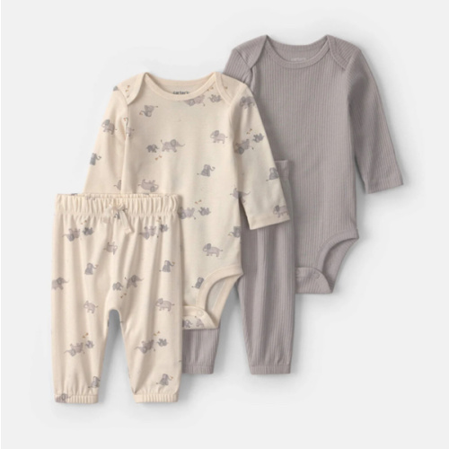 Baby 4-Piece Elephant Long-Sleeve Bodysuit & Pant Set - Grey | Carter's