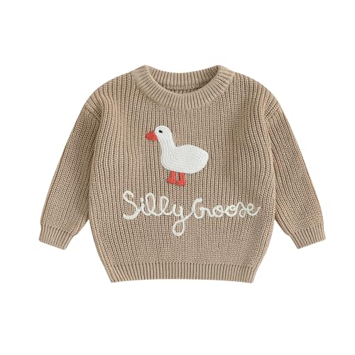 Toddler Baby Boy Girl Knit Sweater Silly Goose Embroidery Long Sleeve Knitted Sweatshirt Warm Fall Winter Clothes