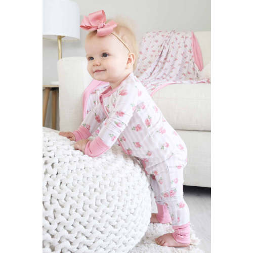 (3-6 months) Rosy & Cozy Convertible Zip Romper | Caden Lane
