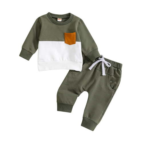 TOWED22 Fall Winter Toddler Baby Boy Clothes 2Pcs Color Block Crewneck Sweatshirt and Pants Sweatsuit Little Boy Clothing(AG,2-3 Y)