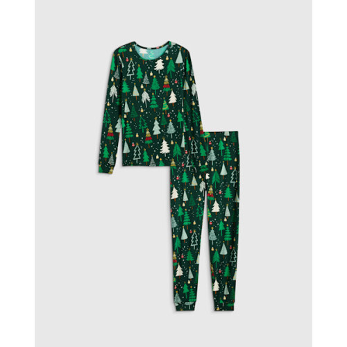 Bamboo Long Sleeve and Pant Pajama Set - Toddler in Holiday Multi Trees