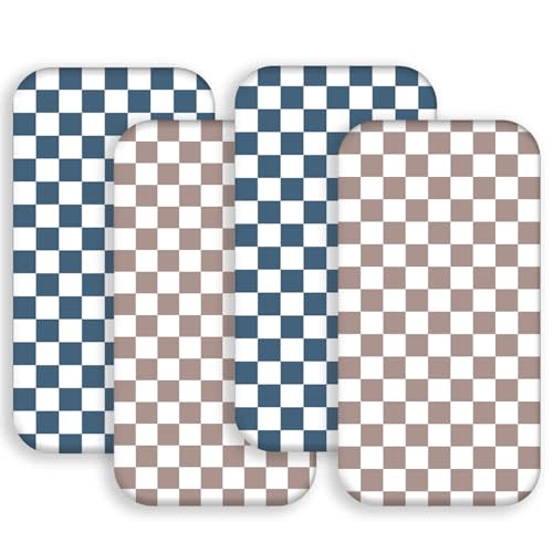 4 Pack Checkered Bassinet Sheets Neutral Breathable Fitted Baby Sheets Nursery Sheets for Baby Boys or Girls (Bassinet Sheet)