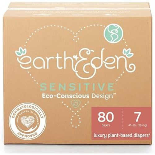 Earth & Eden Sensitive Baby Diapers, Size 7, No Harsh Chemicals, 80 ct