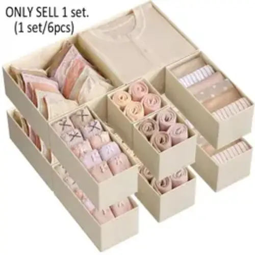 Set of 6 Drawer Storage Boxes, Compartmentalized Foldable Fabric Organizers for Socks, Bras, Belts and Scarves, Christmas Gift Idea for Her and Him, Collapsible Storage Boxes, Collapsible Storage Bins, Foldable Storage Containers, Collapsible Design Boxes