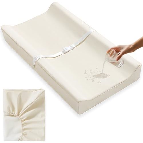 Vegan Leather Baby Changing Pad Cover, Waterproof Wipeable 32x16. (Beige)