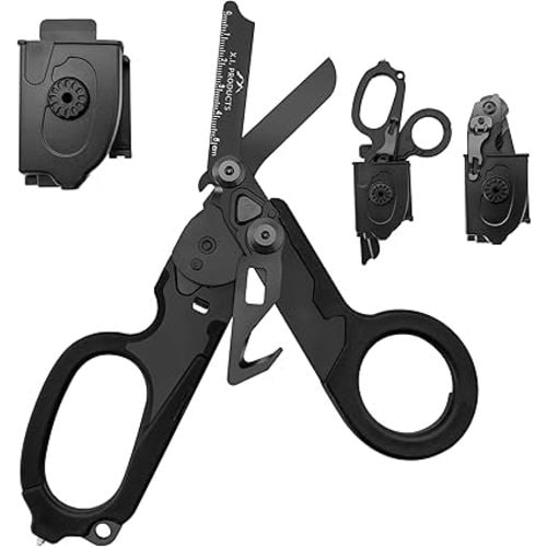 6 in 1 Multifunctional Trauma Shears Foldable with Strap Cutter | Carbon Black (Carbon Black)