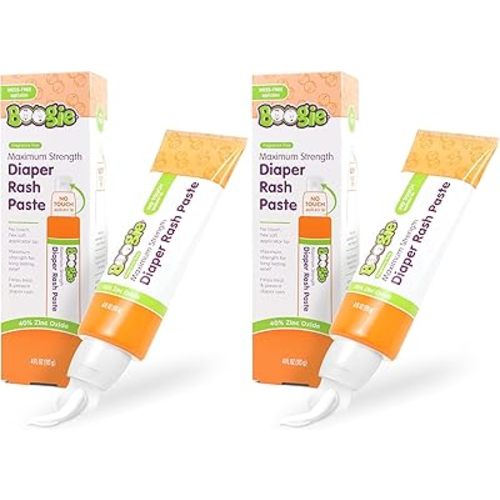 Boogie Diaper Rash Paste, Maximum Strength 40% Zinc Oxide, Mess-Free Applicator, Soothes Baby Bum, Diaper Bag Essential, 4oz (Pack of 2)