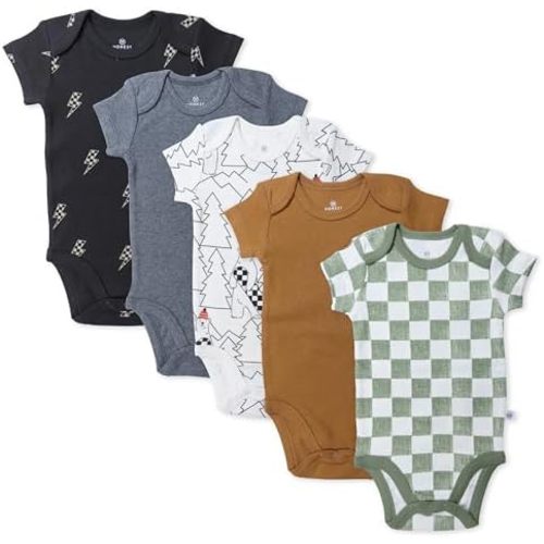 HonestBaby 5-pack Short Sleeve Bodysuits One-piece 100% Organic Cotton for Infant Baby Boys