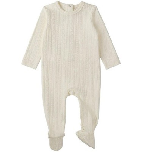 MiniMoi Baby and Toddler Cotton-Rich Faux Cable Knit Footie White 9 Months