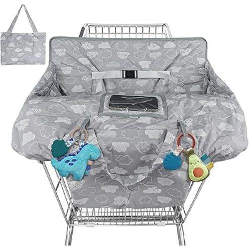 Shopping Cart Cover for Baby High Chair Cover Grocery Cart Cover for Baby Girl/Boy Toddler Grey Clouds Pattern Portable Shopping Cart Cover with Safety Harness