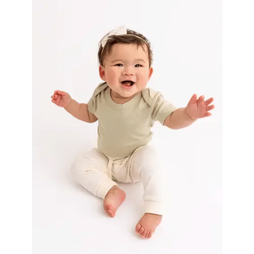 Short Sleeve Bodysuit- SIZE: 3-6 months COLORS: Sage, Thyme, and Natural