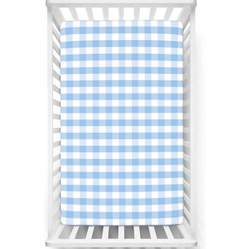 Checkered Themed Fitted Crib Sheet,Standard Crib Mattress Fitted Sheet Ultra Soft Material-Great for Boy or Girl Room or Nursery, 28“ x52“,Pale Blue White
