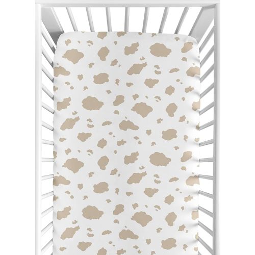 Sweet Jojo Designs Taupe and Cream Cow Print Boy Baby Fitted Crib Sheet Infant Newborn Nursery Toddler Bed Room Standard Mattress for The Western Cowboy Wild West Southern Cow Farm Animal Collection