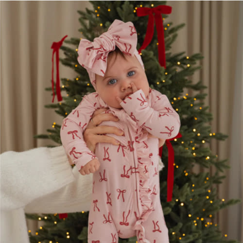Frill Zip Romper | Red Bows