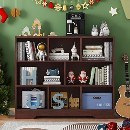 HDDDZSW Book Shelf, 8 Cubes Storage Organizer, 3-Tier Open Shelf Wooden Bookcase, Freestanding Cherry Bookshelf Cube Shelf for Bedroom, Living Room, Home Office