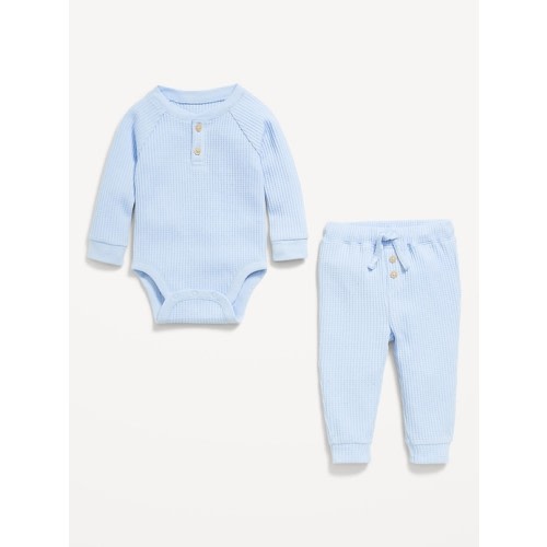 Long-Sleeve Thermal-Knit Henley Bodysuit and Pants Set for Baby