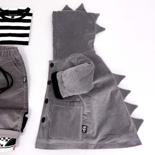 Kids Cord Coat with Dinosaur Dino Hood - Grey – Skeletots