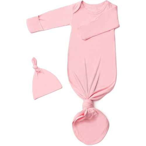 Newborn Baby Knotted Gown, Super Soft Silky Infant Long Sleeve Sleeper for Baby Girl Gifts and Boy Sleeping Bag with Hat