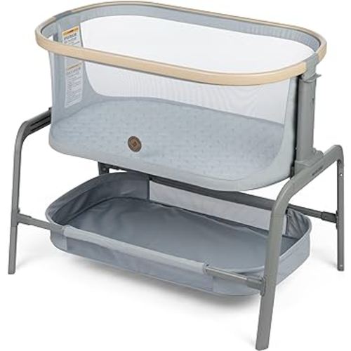 Maxi-Cosi Iora Baby Bassinets Bedside Sleeper, Portable Bassinet, Infant Bedside Sleeper Crib, Height Adjustable, Breathable Mesh, Large Storage Basket, Classic Slate