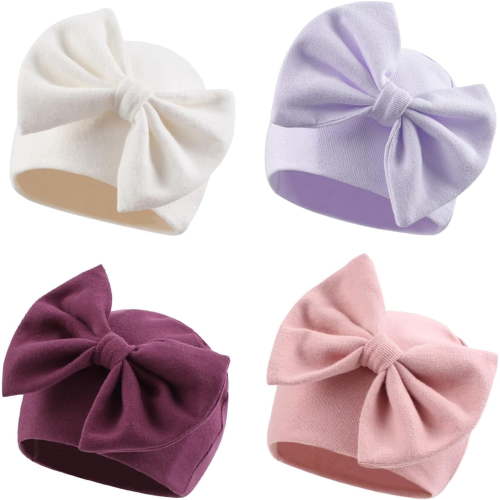 DOVACKA Newborn Baby Girl Hat Cotton Baby Bow Beanie Preemie Hats Spring Infant Hats for Girls 0-12 Months