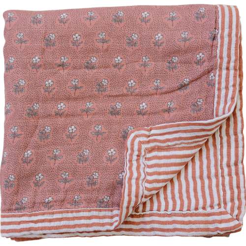 Vintage Pink Floral + Pink Stripes Muslin Quilt