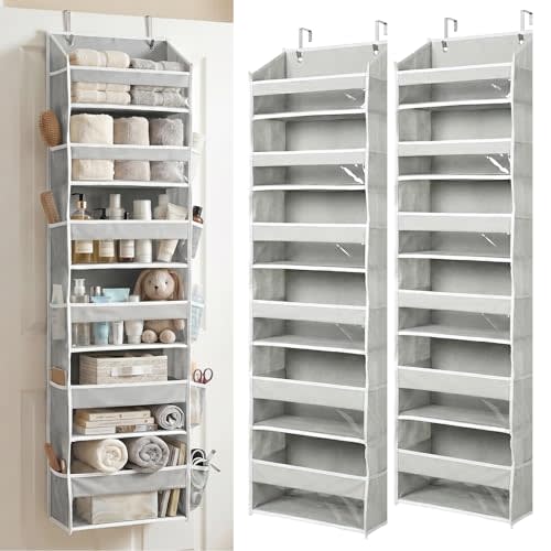 HOMELUX THEORY UPGRADED 6 Tiers Over The Door Organizer Hanging - 100D EXTRA THICK & 50lbs HUGE CAPACITY, 12 Side Mesh Pockets Over The Door Shoe Organizer, Hanging Closet Organizer (Light Gray, 2pc)