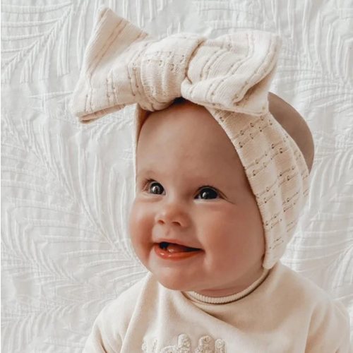 Luna + Luca - Pointelle Bow Headband in Cream