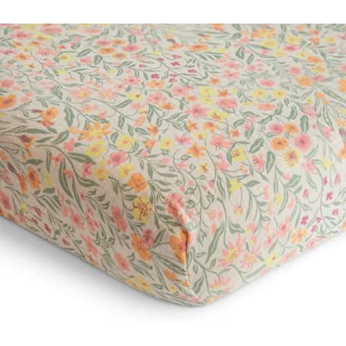 mushie Extra Soft Muslin Fitted Crib Sheet | 192 Thread Count | 28"x 52" (Pastel Blooms)