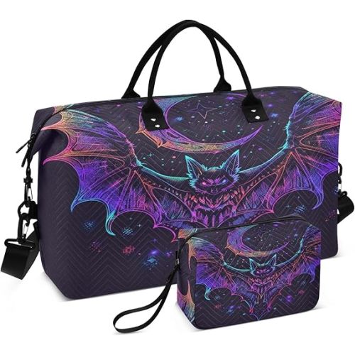 Bat Neon Crescent Weekender Gym Duffle Bag for Women with Toiletry Travel Tote Swim Bag