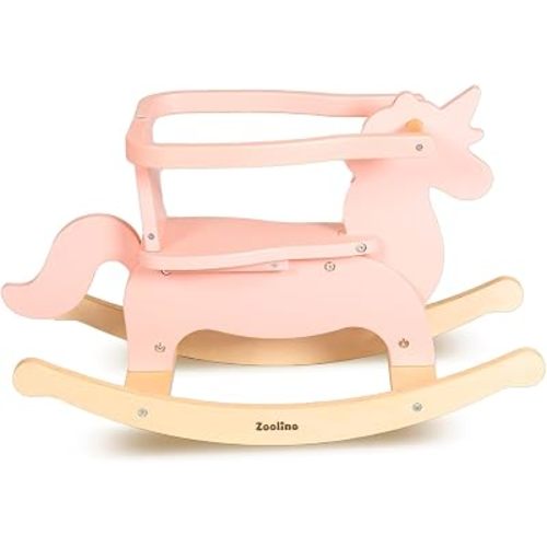 Wooden Rocking Horse for Toddlers 1-3, Baby Ride On Toy with Removable Secure Backrest & 50lb Capacity, Unicorn Rocker for 1 Year Old Girl Boy Birthday Gift, Nursery Decor