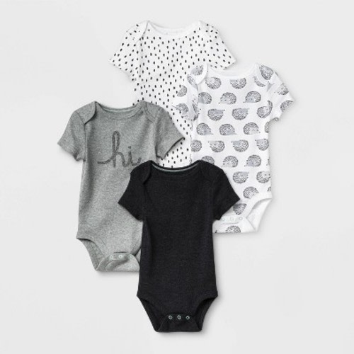 Baby 4pk Short Sleeve Bodysuit - Cloud Island™ Black/White 6-9M