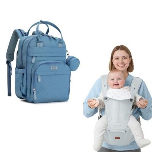 BabbleRoo Light Blue Original Diaper Bag + Seafoam Carrier Bundle