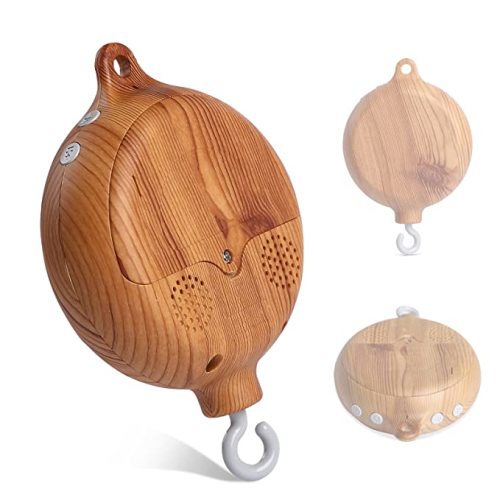 Baby Crib Mobile Music Box, Rotary Mobile Motor with Rotating Hook, Imitation Wood Spinner, 12 Lullabies, Battery Operated & Volume Adjustable, Newborn