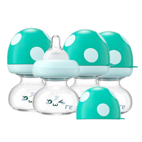 YOHKOH 80ml/2.7oz Newborn Glass Baby Bottle Set,with Slow Flow Nipple,for 0m+,4Pk,Blue