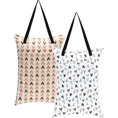 ALVA ALVABABY 2 Pack Large Wet Dry Bag Waterproof Hanging Cloth Diaper with Double Zippered Pockets 25x18 inches 2HL04