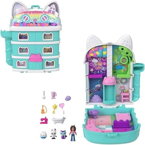 Polly Pocket x Gabby’s Dollhouse Compact, Micro Dolls and Playset, 9 Themed Accessories, Pandy Paws, Cakey, & Mercat Pet Friends