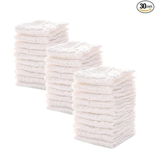 Baby Muslin Washcloths -6 Layer Soft Absorbent Face Towel - Natural Newborn Wipes for Delicate Skin - Baby Registry as Shower