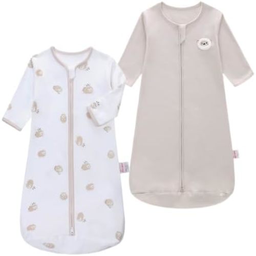 Baby Sleep Sack 0-18 Month Long Sleeve Baby Wearable Blanket 0.5 Tog with Mittens 2-Way Zipper Cotton Sleeping Sack