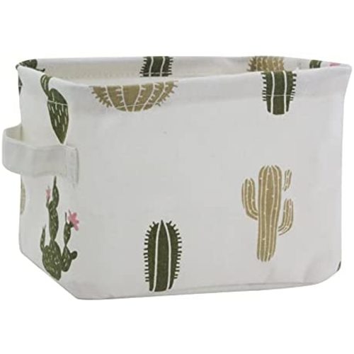 Mziart Cute Small Storage Basket with Handle, Foldable Cotton Fabric Storage Organizer Box for Nursery Kids Babies Room Shelves & Desks (Multi-colored Cactus)