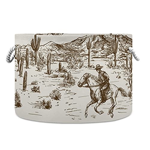 Cotton Rope Basket Western Desert Cowboy Baby Laundry Basket for Living Room, Laundry, Nursery, Pillows, Home Decor
