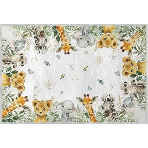 Artoid Mode Animals Elephant Giraffe Baby Shower Area Rug, Spring Birthday Home Decor Low-Profile Washable Door Mat for Entryway Bedroom Living Room Laundry Room Indoor 2x3 Feet