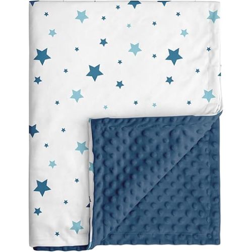 Baby Blankets for Unisex Boys Girls, Soft Nursery Crib Blankets with Dotted Fleece Back for Newborns Toddlers 30x40 Inch Blue Star Bed Throws