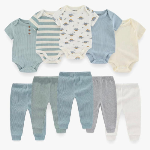 BIGBIGKISS Baby Bodysuit and Pant Set 10Pcs Baby Boy Girl Clothes Outfits