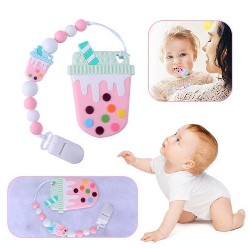 TELOLY Baby Teething Pain Relief Toys 0-6 Months and 6-12 Months with Baby Teether Pacifier Clip BPA-Free, Natural Organic Boys Girls Teether, Pink