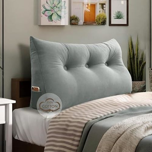 WOWMAX Headboard Pillow Twin XL Wedge Reading Pillow for Dorm Bed, Gray