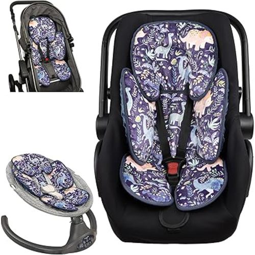 Infant Car Seat Insert 2-in-1 Baby Car Seat Head & Body Support for Newborns abaoys Preemie Carseat Stroller Cushion Pad Headrest with Soft Minky Dot Fabric Backing, Cute Dinosaur