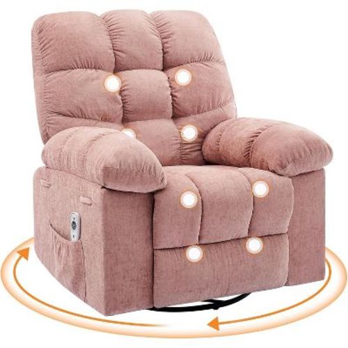 360° Swivel Rocking Recliner Chair,Massage Rocker Recliner Chair w/ Heat, Oversized w/ Side Pocket - Living Room, Bedroom, Nursery